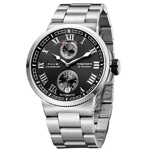 FEICE Automatikuhr Mechanische Automatikwerk mit Saphirglas automatikuhr Herren 5ATM Ø42mm (Schwarz + Edelstahlband) von FEICE