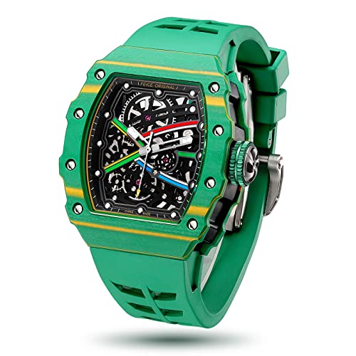 FEICE Herren Automatikuhr Saphirglas Grün Skeleton Mechanische Uhren Fluor Kautschukband Wasserdicht Sport von FEICE