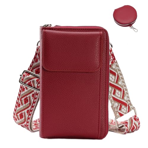 FEICHANGHAO Handytasche zum Umhängen Damen Umhängetasche Y2k-Modehandtasche Kleine Leder Crossbody Bag Mit Herausnehmbarem Münzfach zum Wandern, Spazierengehen, Radfahren, Reisen und mehr. (Rot) von FEICHANGHAO