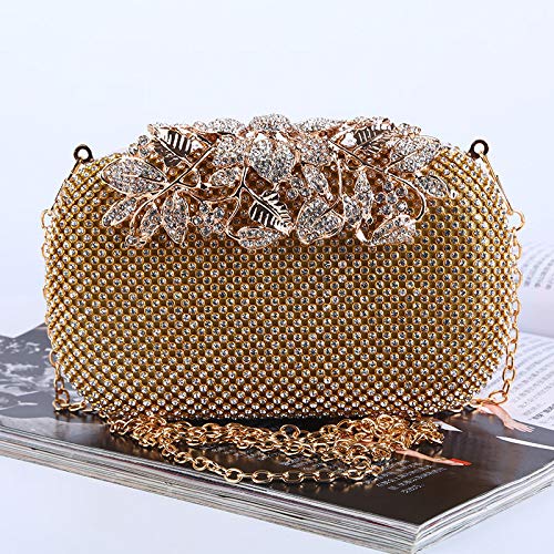 FEICHANGWM Abendtasche Blatt Besetzte Strass-Kupplungstasche Damen Tasche Gold von FEICHANGWM