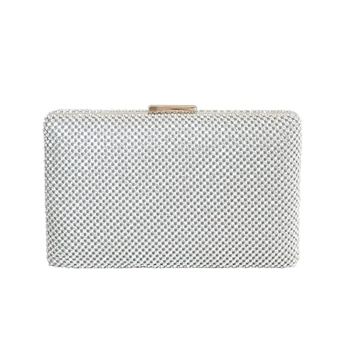 FEICHANGWM Aluminiumgeflecht Mit Diamanten Abendtasche Damen Banketttasche Mit Strass Damen Tasche Clutch Silber von FEICHANGWM