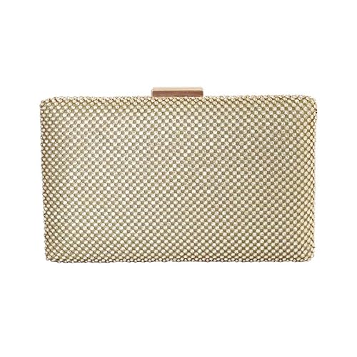 FEICHANGWM Aluminiumgeflecht Mit Diamanten Abendtasche Damen Banketttasche Strass Damentasche Clutch Gold von FEICHANGWM