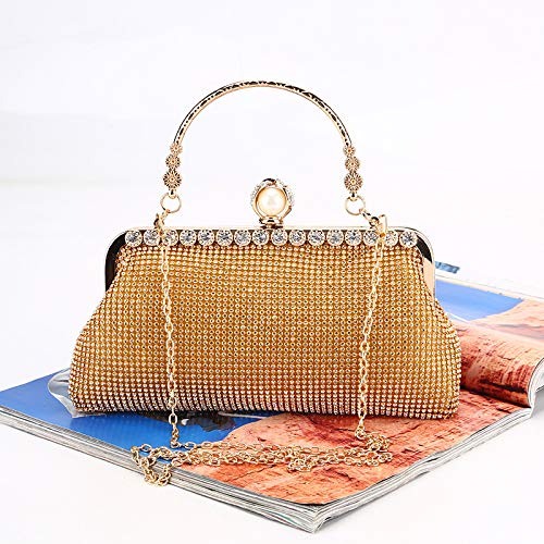 FEICHANGWM Damen Tasche Verschluss Schalter Strass Tasche Abendtasche Handmade Strass Handtasche Tasche Damen Bankett Tasche Gold von FEICHANGWM