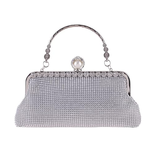 FEICHANGWM Damentasche Schloss Schalter Strass Tasche Abendtasche Handmade Strass Tasche Handtasche Tote Tasche Damen Bankett Silber von FEICHANGWM