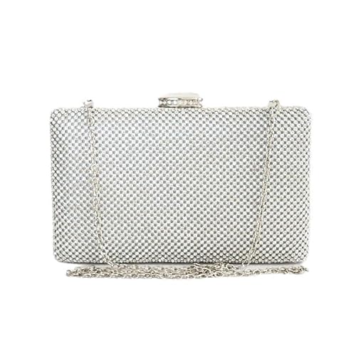 FEICHANGWM Teardrop Clasp Rhinestone Encrusted Clutch Bag Damentasche Abendtasche Silber von FEICHANGWM