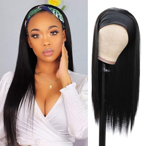Stirnband-Perücke, klebefrei, hitzebeständig, synthetische Perücke, glattes Haar, Stirnband-Perücke für schwarze Frauen, 1B #, hohe Dichte, volle Enden, schwarze Perücke, natürlich aussehend, gewellt Stirnband-Perücke, klebefrei, hitzebeständig, synthetische Perücke, glattes Haar, Stirnband-Perücke für schwarze Frauen, 1B #, hohe Dichte, volle Enden, schwarze Perücke, natürlich aussehend, gewellt von FEICUI