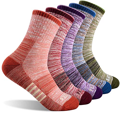 Damen Wandersocken FEIDEER Multipack Outdoor Freizeit Socken Wicking Cushion Crew Socken, Rot/Blau/Grün/Pink/Violett, Large von FEIDEER