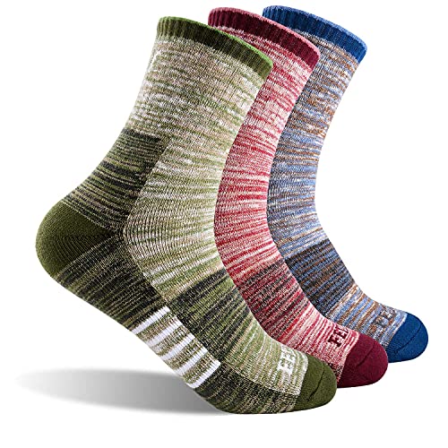 FEIDEER Damen Wandersocken Multipack Outdoor Freizeit Socken Wicking Cushion Crew Socken, rot/blau/grün, Medium von FEIDEER