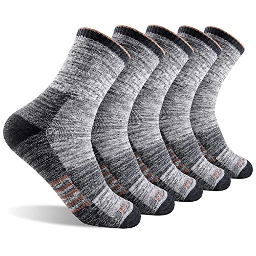 FEIDEER Herren Damen Wandersocken Feuchtigkeitstransport Baumwolle Kissen Knöchel Quarter Crew Socken mit Fußgewölbeunterstützung, 5 Paar dunkelgrau, Large von FEIDEER