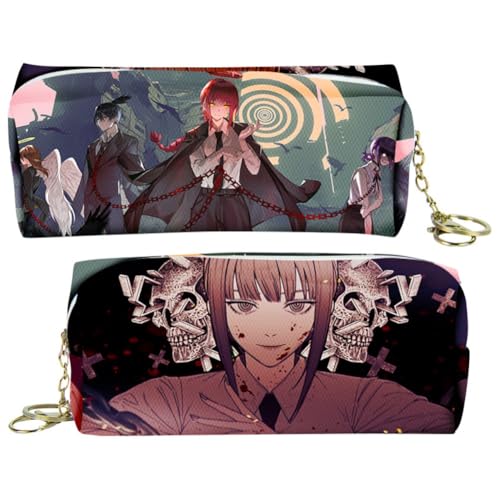 FEIDIAO Chains Saw Federmäppchen Niedliche Anime Figur Denji & Makima Stiftemäppchen Schule große Kapazität Stift Tasche Portable PU Kosmetiktasche (A) von FEIDIAO