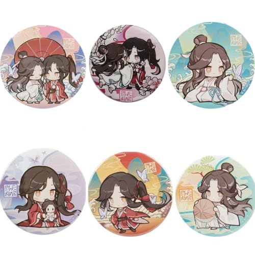 Heaven Officials Blessings Abzeichen 6er-Set Niedliche Xie Lian & Hua Cheng Figuren-Brosche mit Rückseite Rucksack-Dekorationszubehör Tian Guan Ci Fu Fan-Kollektion von FEIDIAO