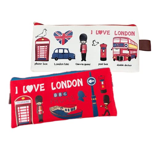 FEIFEI'S BOW 2 x Federmäppchen mit Aufschrift I Love London, für Büro, Uni, Schule, Schultüten, Geschenke, Schreibwaren, Kosmetiktasche, rot/weiß, Federmäppchen mit Aufschrift I Love London von FEIFEI'S BOW