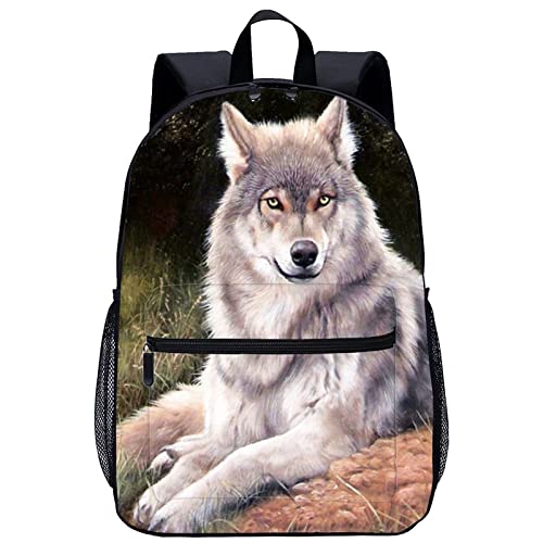 FEIGENBAOMU Kinderschulrucksack Wolf Reiserucksack Schultasche Jungen und Mädchen personalisierter Rucksack 45x30x15cm 3D coole Bookbags von FEIGENBAOMU