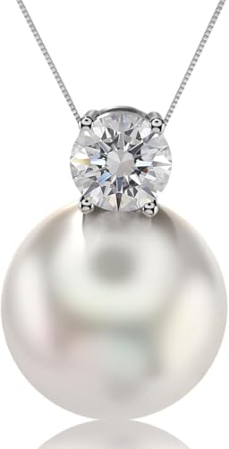 FEIKFEIZ 925er Silberperlen-Moissanit-Anhänger, laborgezüchtete Diamanten, mit 18K Platin überzogen, Süßwasserperlen-Halskette, Damen Geschenk. FEIKFEIZ 925er Silberperlen-Moissanit-Anhänger, laborgezüchtete Diamanten, mit 18K Platin überzogen, Süßwasserperlen-Halskette, Damen Geschenk. von FEIKFEIZ