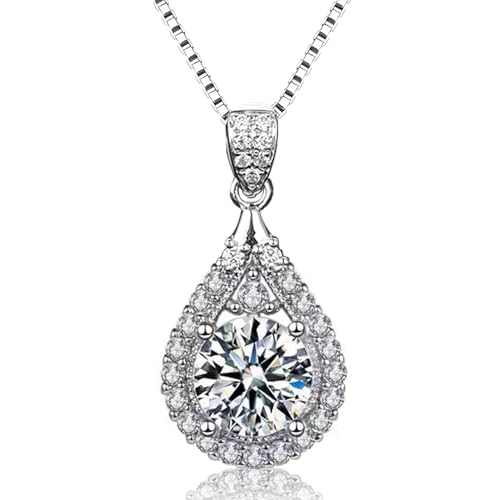 FEIKFEIZ Damen Moissanit Halskette, 2 Karat Labor gezüchteter Diamant Anhänger, 925 Sterling Silber mit 18K Weißgold plattiert, Silberkette mit einem Schmuckstück, inklusive Geschenkbox. von FEIKFEIZ