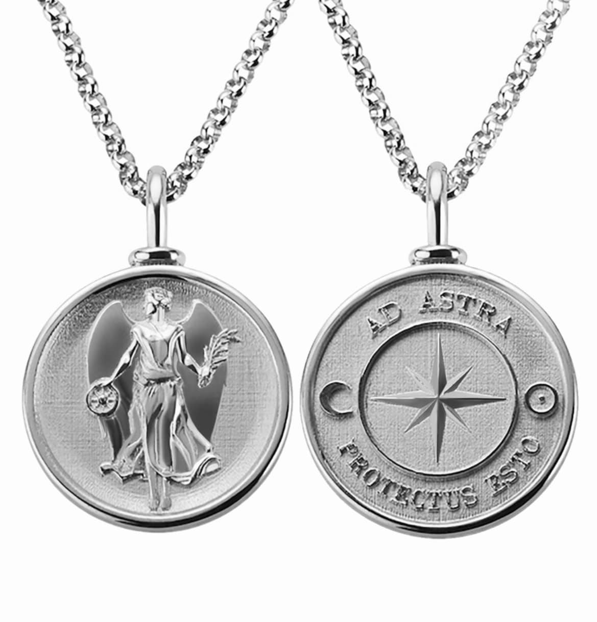 Amulett Anhänger "Schutzengel" | Groß, D = 25mm Inkl. Erbskette in 925Er Silber/ Rhodiniert von FEINFORMGoldschmiede