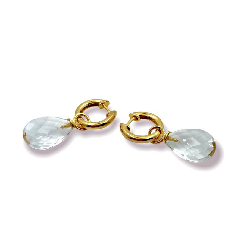 Ohrschmuck Klapp-Creolen Mit Einhänger „Bergkristall" in 925Er Silber 750Er Gelbgold Plattierung von FEINFORMGoldschmiede