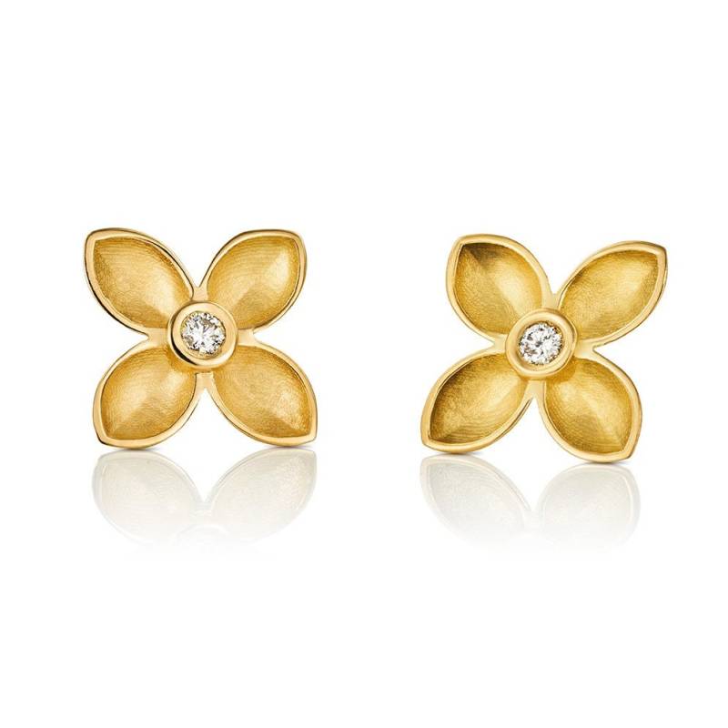 Unikat Ohrstecker Modell "Vierpass" in 750Er Gelbgold Mit Brillant 0, 03Ct von FEINFORMGoldschmiede