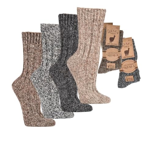 FEINSCHÖN 2 Paar Alpaka Socken | 100% Naturfasern | Superweich (39-42, Grau/Schwarz) von FEINSCHÖN