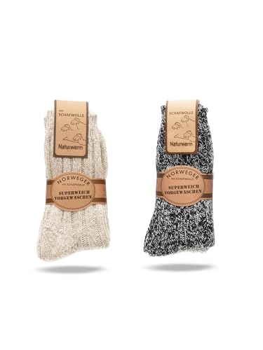 FEINSCHÖN 2 Paar Norweger Socken Wolle | Schafwolle | Superweich (39-42, Braun/Beige) von FEINSCHÖN