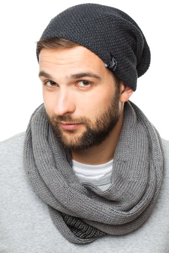 Feinzwirn Long Beanie oversize Strick Mütze dunkelgrau - Trendy Strickmütze, Damen Herren Strick Mütze unisex, Skimütze Snowboardmütze Slouch von Feinzwirn