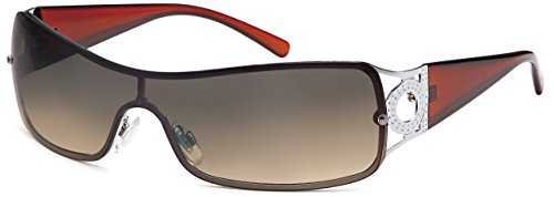 FEINZWIRN Glamour - Damen Sonnenbrille Monoscheibe mit Strasssteinen, Designer-Sonnenbrille (braun-silber) von FEINZWIRN