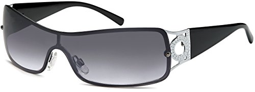 FEINZWIRN Glamour - Damen Sonnenbrille Monoscheibe mit Strasssteinen, Designer-Sonnenbrille (schwarz-silber) von FEINZWIRN