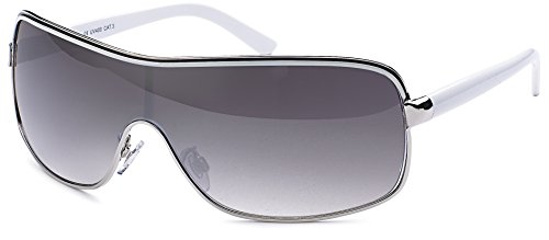 FEINZWIRN Glamour - Damen Sonnenbrille Monoscheibe mit Strasssteinen, Designer-Sonnenbrille (weiss-silber) von FEINZWIRN