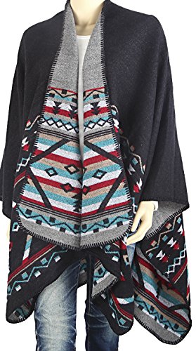 FEINZWIRN Odda - Poncho, Cape mit geometrischen Mustern (schwarz) von FEINZWIRN