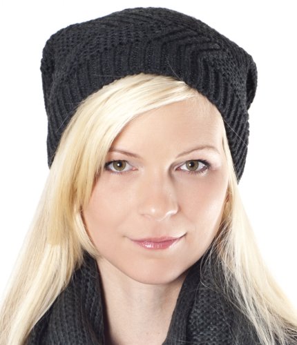 FEINZWIRN Oversize Long Beanie Strick Mütze schwarz - Strickmütze lang Unisex dunkelgrau von FEINZWIRN