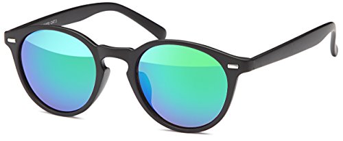 FEINZWIRN Vintage Sonnenbrille in trendiger runder Form, matt und glänzend (schwarz-matt-grünblau) von FEINZWIRN