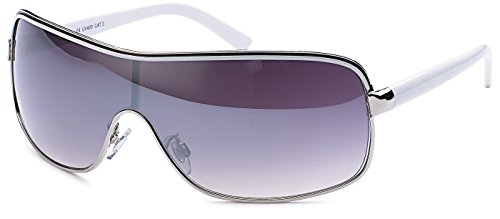 FEINZWIRN sportliche Visor Sonnenbrille Macon mit Verlaufsglas und Monoscheibe + Brillenbeutel - (Weiß) von FEINZWIRN