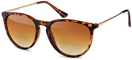 Vintage Sonnenbrille im 60er Style mit trendigen bronzefarbenden Metallbügeln Panto - Retro Brille (polarisiert-leo-Gradientglas) von FEINZWIRN