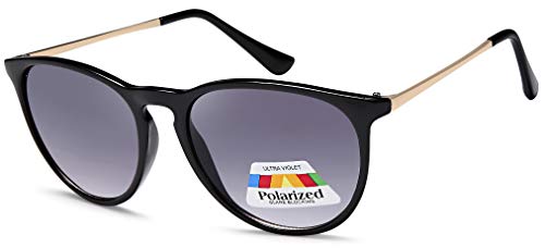 Vintage Sonnenbrille im 60er Style mit trendigen bronzefarbenden Metallbügeln Panto - Retro Brille (polarisiert-schwarz-Verlaufglas) von FEINZWIRN