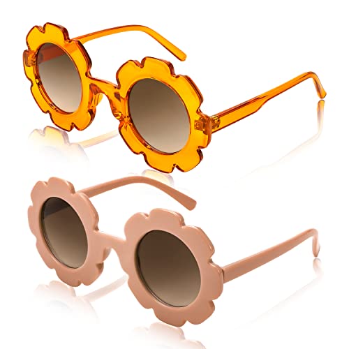 FEISEDY 2 Stück Kinder Brille Blumen Sonnenbrille Rund für Neugeborene, Jungen und Mädchen 1-10 Jahre UV400 Schutz B2315 von FEISEDY