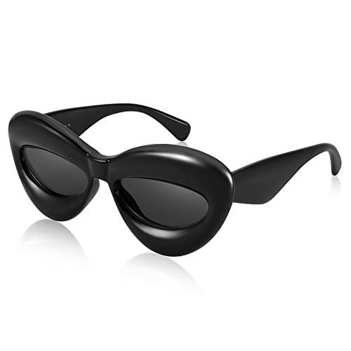 FEISEDY Aufgeblasene Cat Eye Sonnenbrille Damen Y2K Cool Futuristisch Eyewear Lustig Stylisch Seltsam Sonnenbrillen für Trend Street Style mit Chunky Rahmen B4126 von FEISEDY