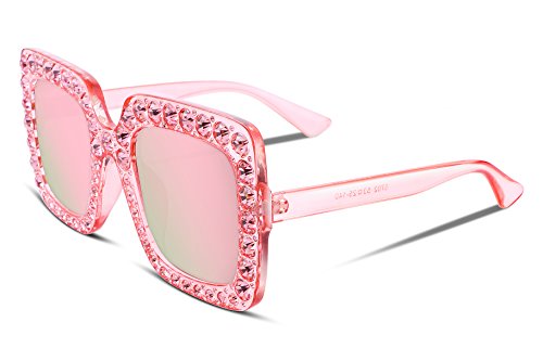 FEISEDY Retro Square Sonnenbrille Damen Groß mit Kristall Übergroße Quadratische Brillen mit Dicke Glitzer Rahmen für Frauen B2283 von FEISEDY