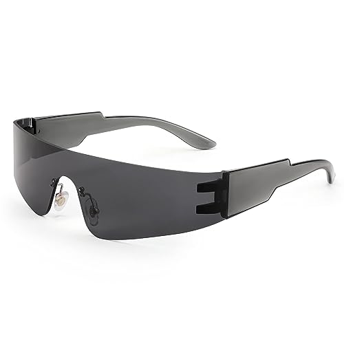 FEISEDY Futuristische Visier Punk Sonnenbrille Randlos Schnell Brille mit Verspiegelte Linse für Herren und Damen B2927 von FEISEDY