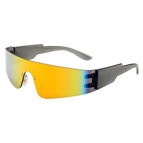 FEISEDY Futuristische Visier Punk Sonnenbrille Randlos Schnell Brille mit Verspiegelte Linse für Herren und Damen B2927 von FEISEDY