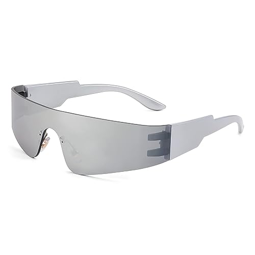 FEISEDY Futuristische Visier Punk Sonnenbrille Randlos Schnell Brille mit Verspiegelte Linse für Herren und Damen B2927 von FEISEDY