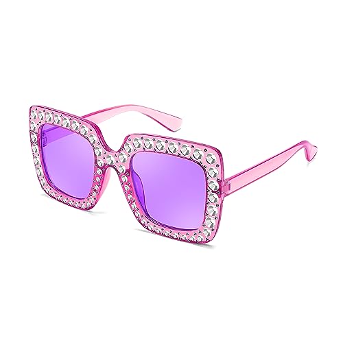 FEISEDY Kinder Sonnenbrille Mädchen Übergroße Quadratische Glitzer Partybrille mit Strass Leichtgewicht B0053 von FEISEDY