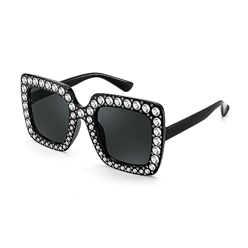 FEISEDY Kinder Sonnenbrille Mädchen Übergroße Quadratische Glitzer Partybrille mit Strass Leichtgewicht B0053 von FEISEDY