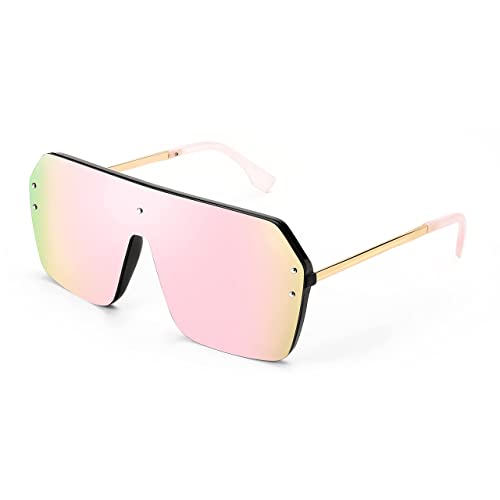 FEISEDY 80er 90er Sonnenbrille Damen Herren Übergroße Flat Top Brille Eckig Randlose mit Verspiegelt Linse UV400 Schutz B2574 von FEISEDY