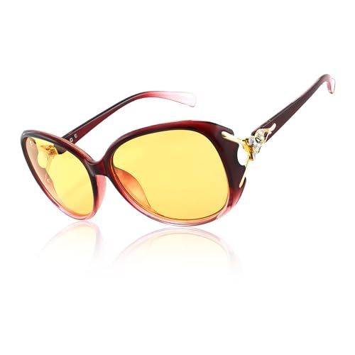 FEISEDY Klassische Nachtsichtbrille Damen Brille Vintage mit Gelbe Linse für Schlechte Lichtverhältnisse B2730 von FEISEDY