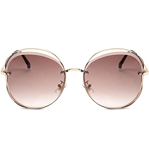 FEISEDY Klassische Sonnenbrille mit Rundem Rahmen Metall Randlos für Damen Farbverlauf Linse UV400 Schutz B2693 von FEISEDY