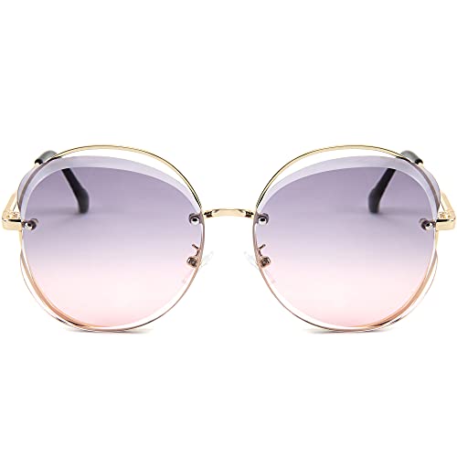 FEISEDY Klassische Sonnenbrille mit Rundem Rahmen Metall Randlos für Damen Farbverlauf Linse UV400 Schutz B2693 von FEISEDY