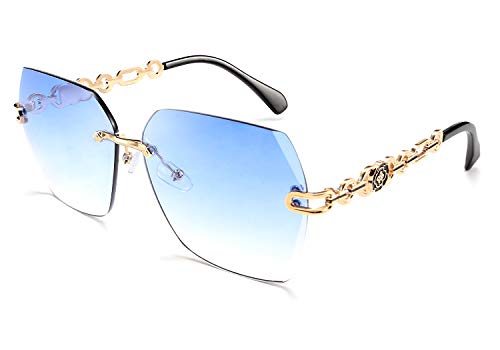 FEISEDY Randlose Sonnenbrille Damen Groß Brille ohne Rahmen mit Glitzer Diamant Schneidlinse UV400 Schutz Frauen Brille B2567 von FEISEDY