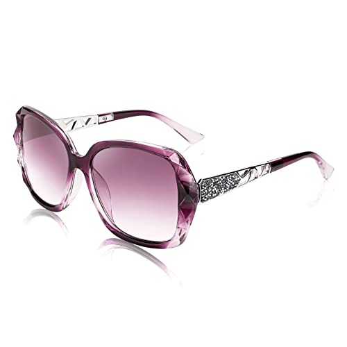 FEISEDY Lese Sonnenbrille Damen Groß Lesebrille Vintage Brille mit Glitzer Strass und UV Schutz B2923 von FEISEDY