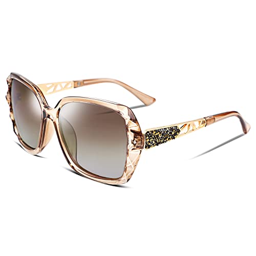 FEISEDY Sonnenbrille Damen Polarisiert Klassisch Groß Frauen Sonnenbrillen mit Strass Rahmen und UV400 Schutz B2289 von FEISEDY