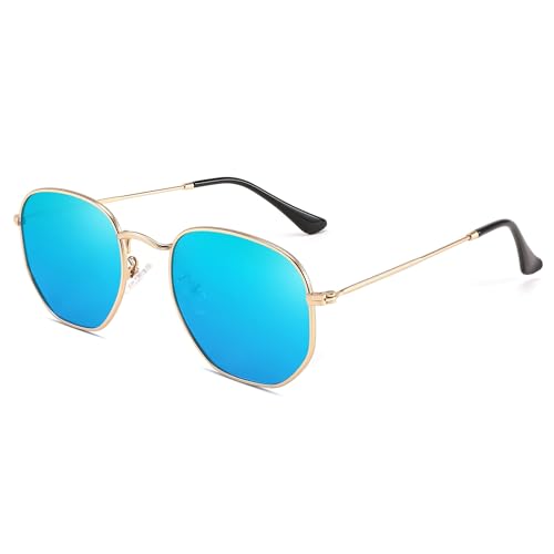 FEISEDY Polarisierte Sonnenbrille für Damen Herren Groß Retro Polygonal Quadratische Sonnenbrillen mit Metallrahmen, UV400 Schutz B2397 von FEISEDY